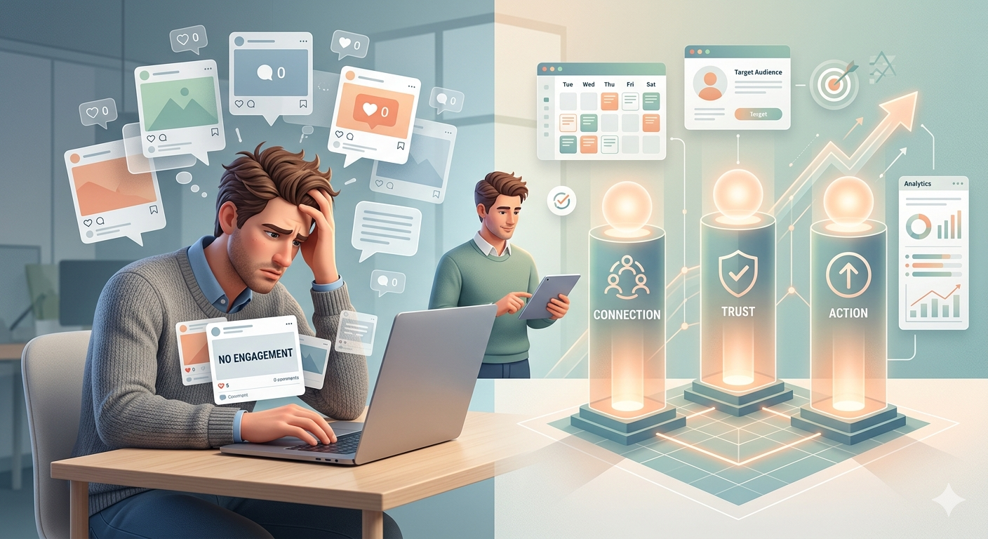 Pourquoi poster régulièrement ne suffit pas : les 3 piliers d'une communication qui convertit